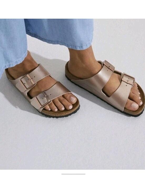 Birkenstock Shoes - Birkenstock Metallic Copper Arizona BS Slip On Slide Sandals Sz 38 US 7-7.5